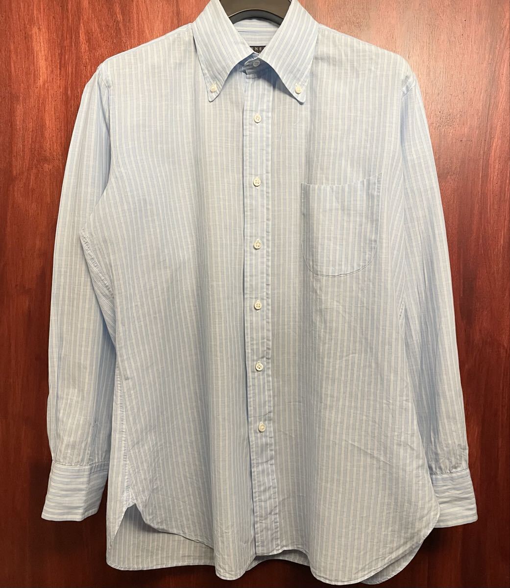 MADE IN JAPAN BARNEYS NEWYORK ストライプ柄 長袖ボタンダウンコットンリネンシャツ ライトブルー Mサイズ バーニーズニューヨーク 日本製拍卖