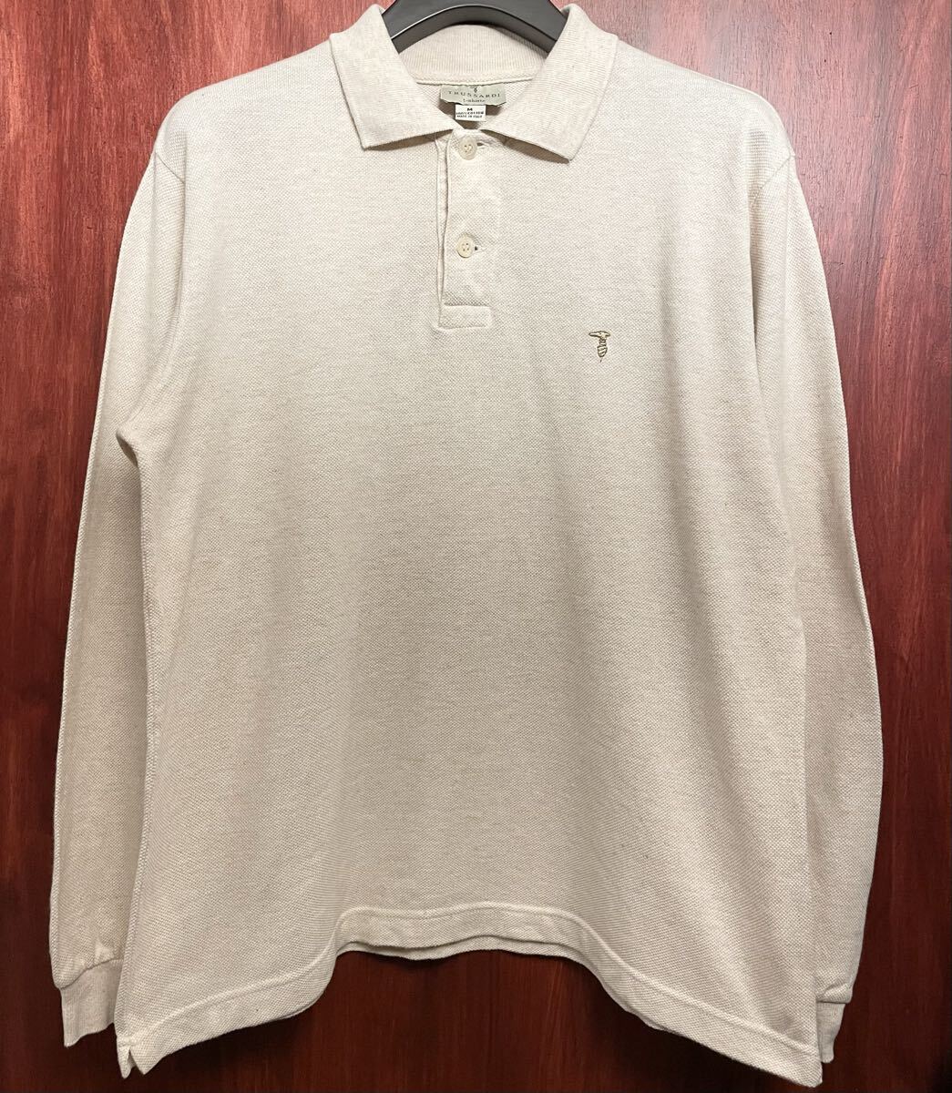 MADE IN ITALY製 TRUSSARDI t-shirts 長袖鹿の子ポロシャツ ベージュ Mサイズ トラサルディ イタリア製 長袖ポロシャツ拍卖