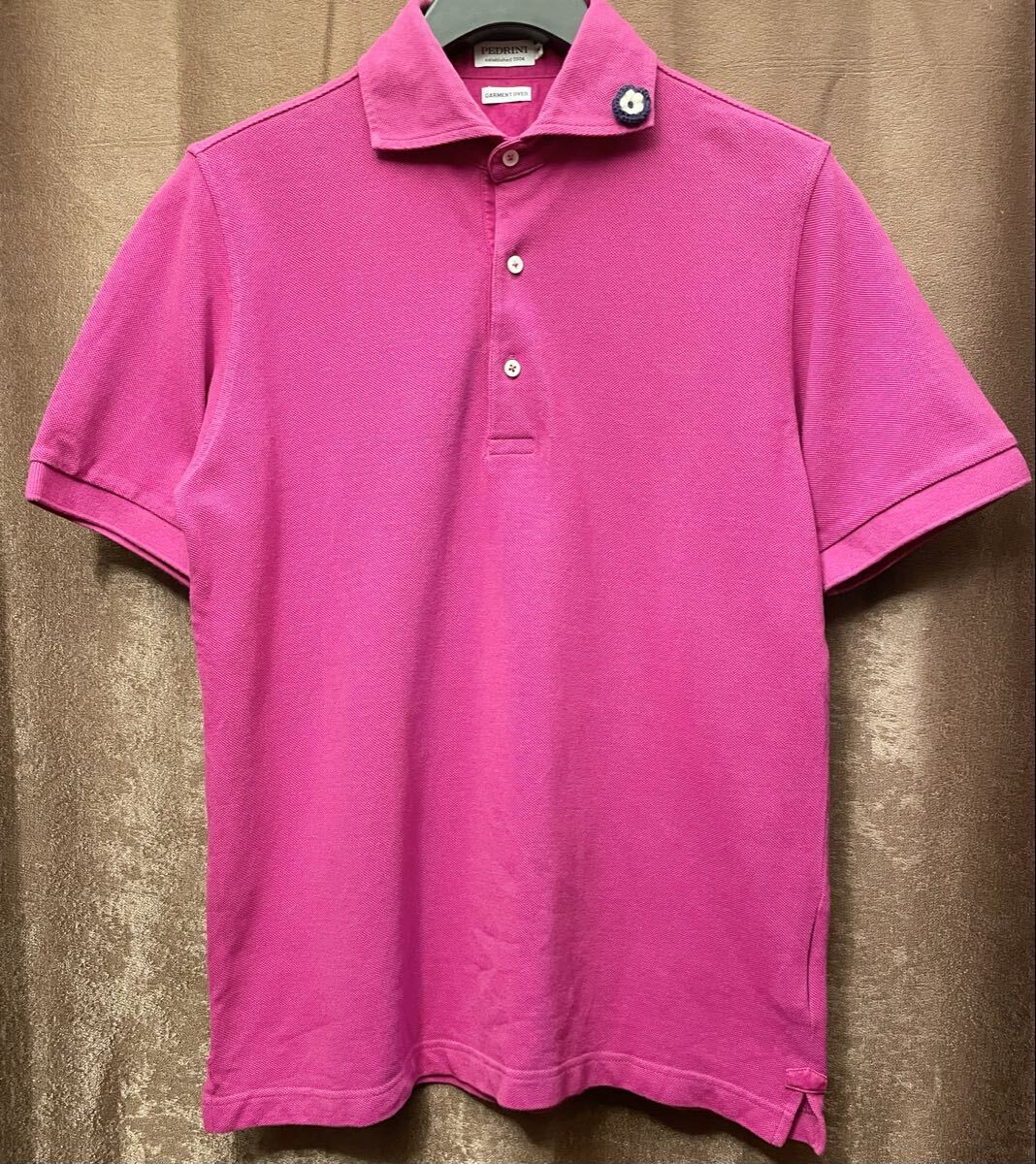 MADE IN JAPAN製 PEDRINI ブートニエール付き 半袖鹿の子ポロシャツ マゼンタ Mサイズ ペドリーニ 日本製 ポロシャツ ピンク拍卖