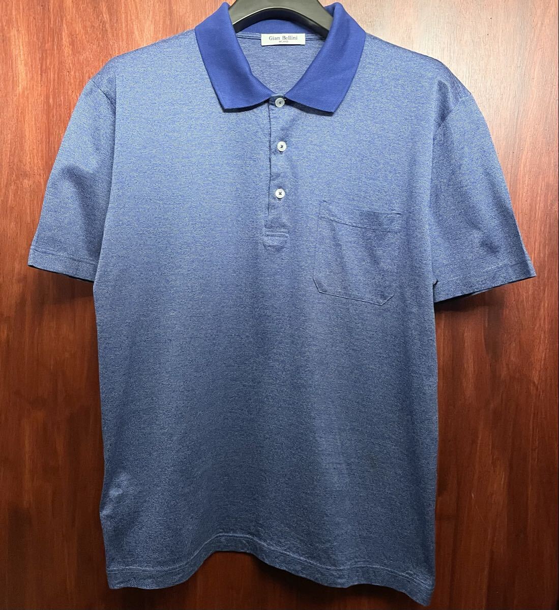 MADE IN ITALY製 Gian Bellini 半袖ニットポロシャツ ブルー Lサイズ ジャンベリーニ イタリア製 ポロシャツ 青 イタリア拍卖