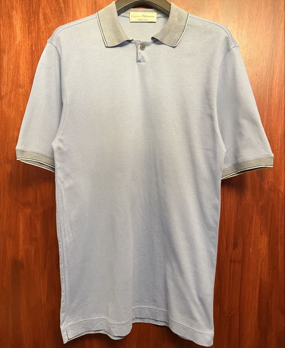 MADE IN ITALY製 Classici di Bilancioni 半袖ニットポロシャツ サックスブルー 48サイズ ビランチオーニ イタリア製 ポロシャツ 水色拍卖