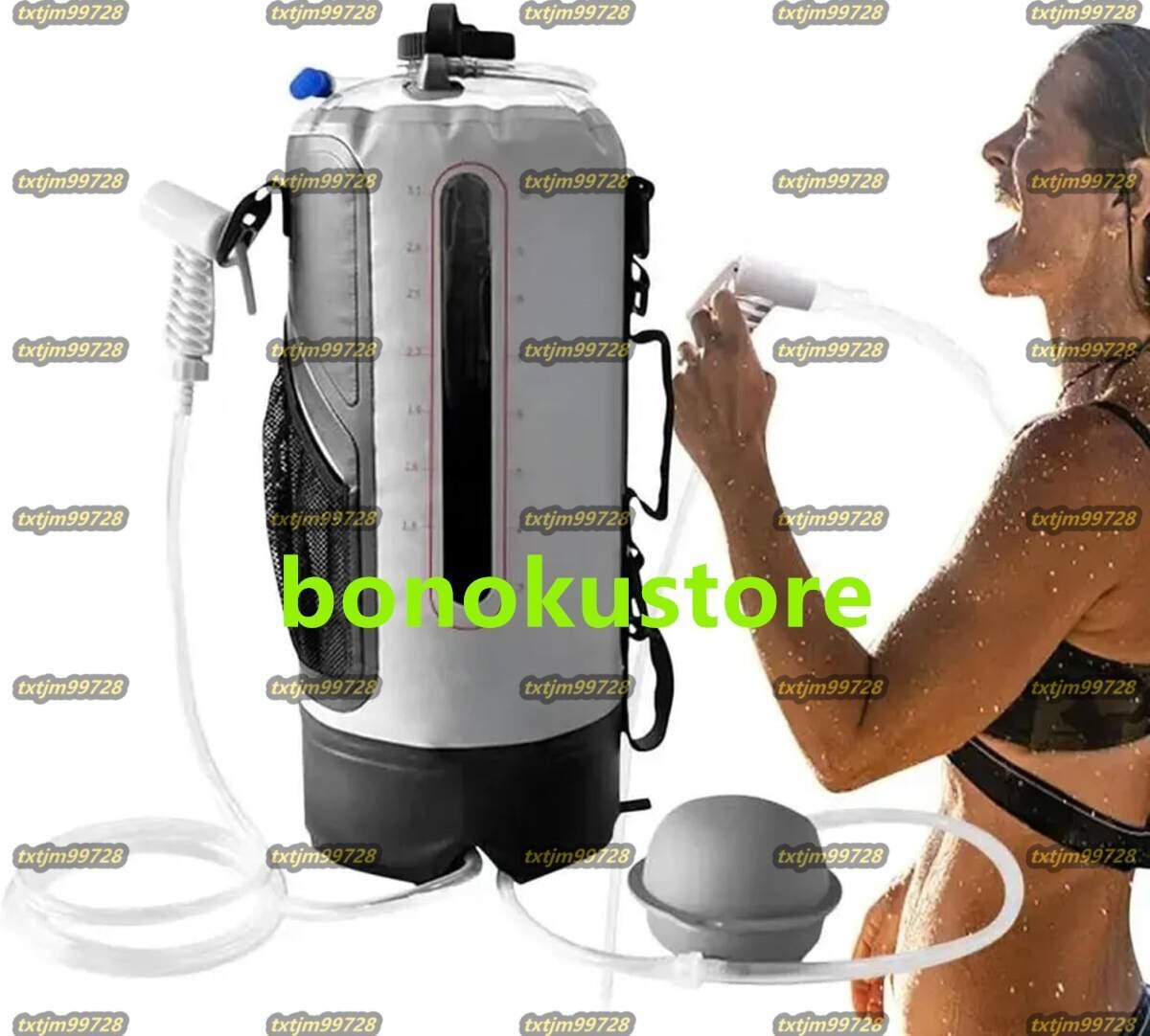 3.17ガロンのポータブルキャンプシャワー、折りたたみ屋外ソーラーバスバッグ、圧力フットポンプとハンディノズル付き、ピクニック拍卖