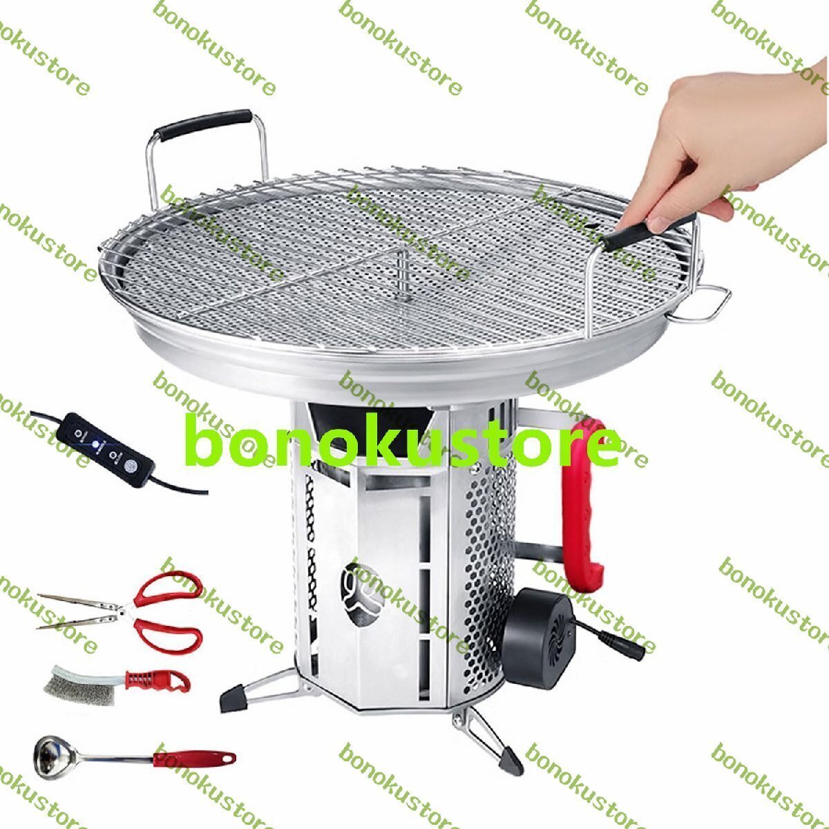 ポータブルステンレススチール薪ストーブ 3レベル調節可能な屋外バーベキューグリル 40cmグリルパン付き 耐荷重440ポンド 多用途拍卖