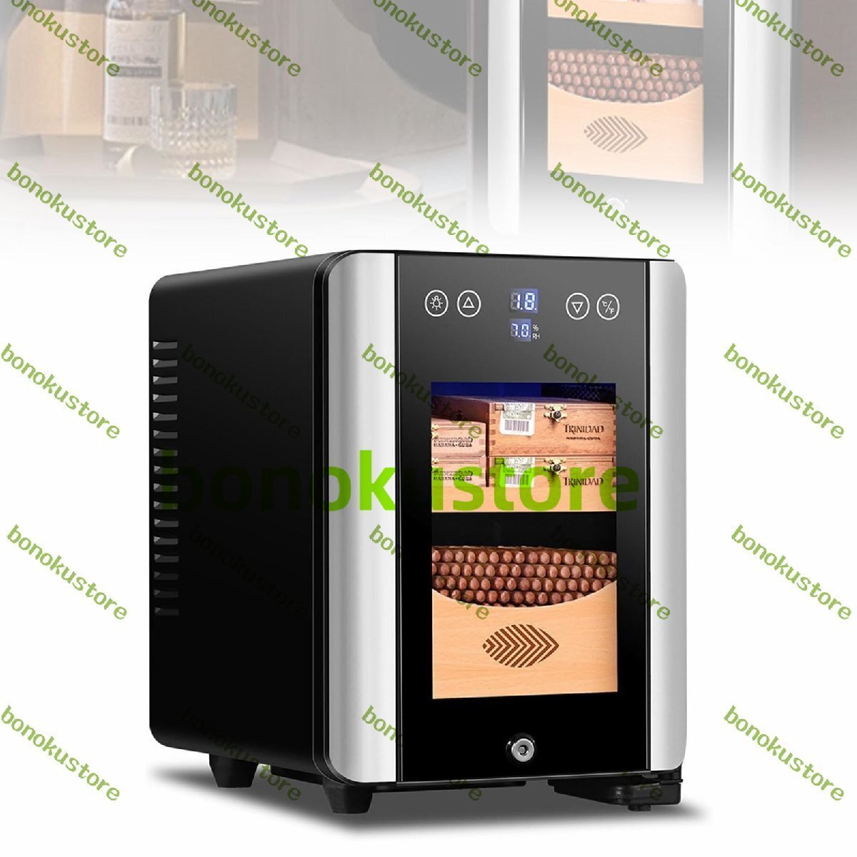 58W 電動シガーヒュミドール 8L 小型家庭用シガーキャビネット 冷却機能付き 11-18℃ 温度制御 シガー 100本用 二重ガラスドア拍卖