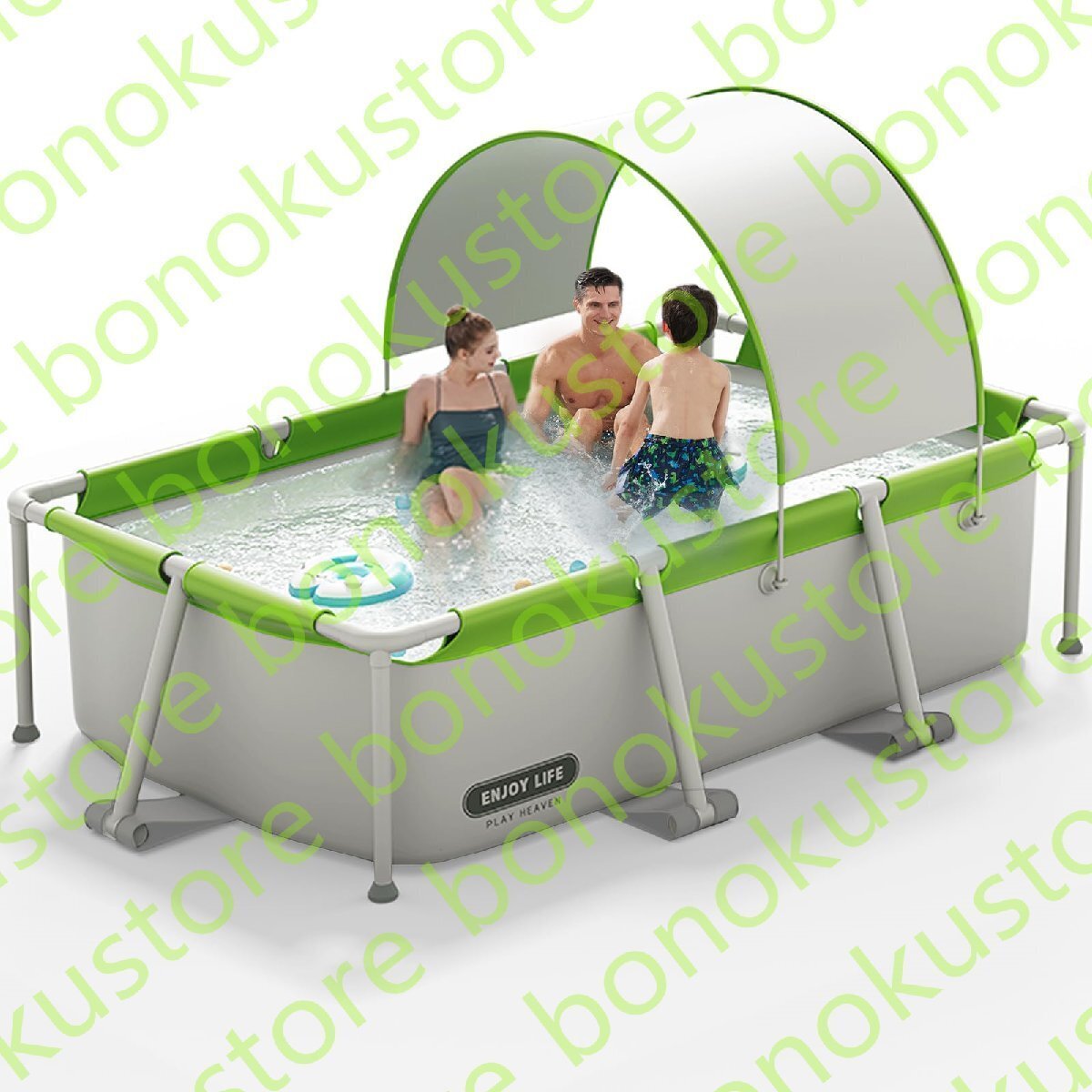 【2024新登場 フレームプール】 屋根付き 大型プール 子供用 レクタングラフレームプール 家庭用 空気入れ不要 190*130*60CM拍卖