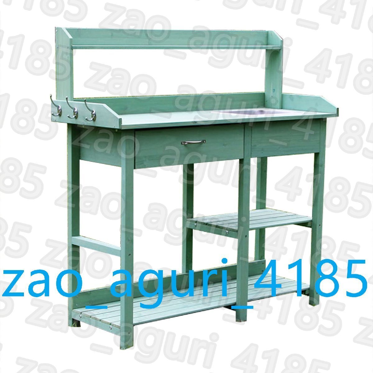 ポッティングテーブルベンチフックとステンレス鋼のシンク、木製の屋外ガーデンプラントワークステーション、パティオ芝生ガーデン用拍卖