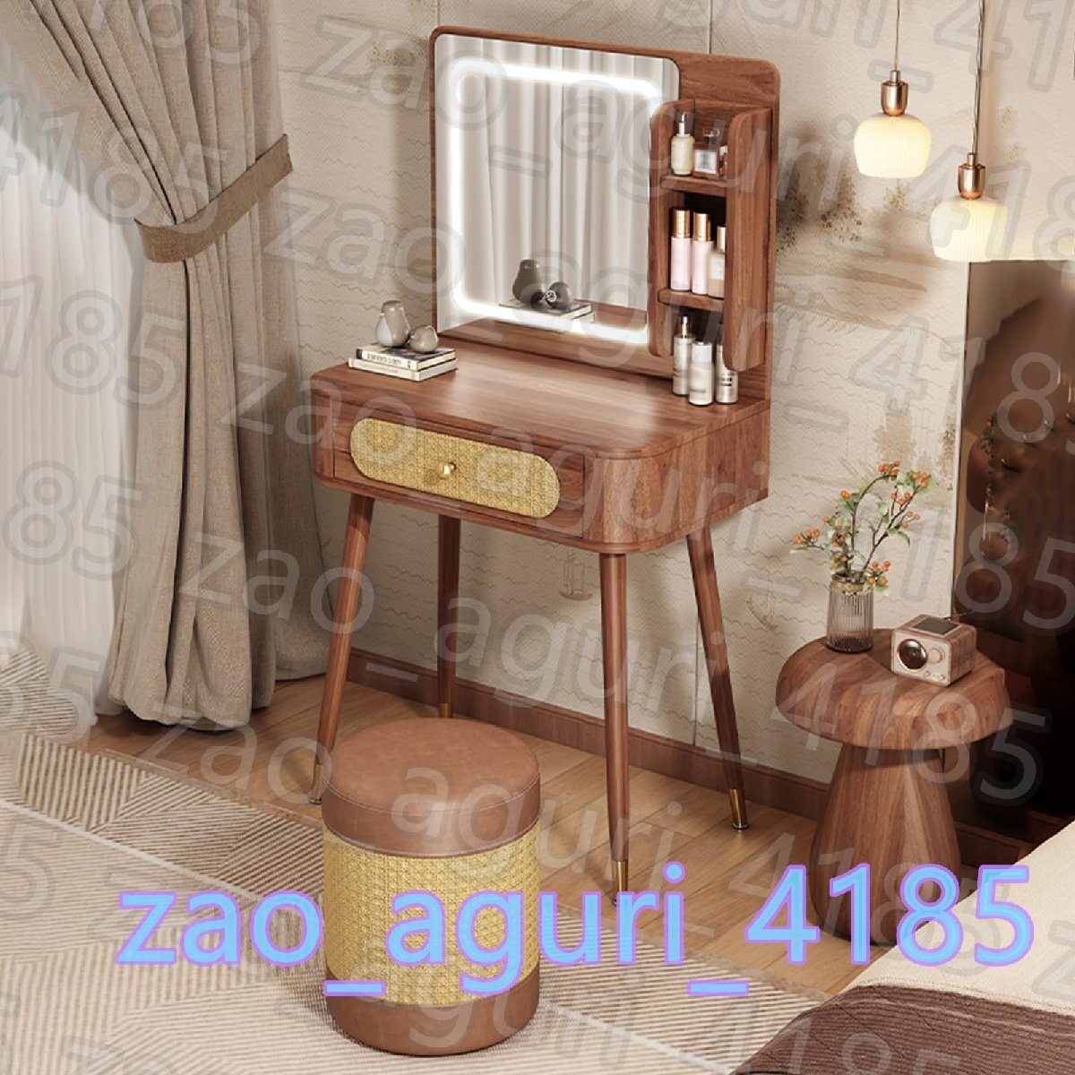 ミラードレッサー ドレッサーコンパクト ライトミラー付き化粧台セット 寝室用のモダンなドレッシングテーブル 鏡台 大容量収納 60cm拍卖