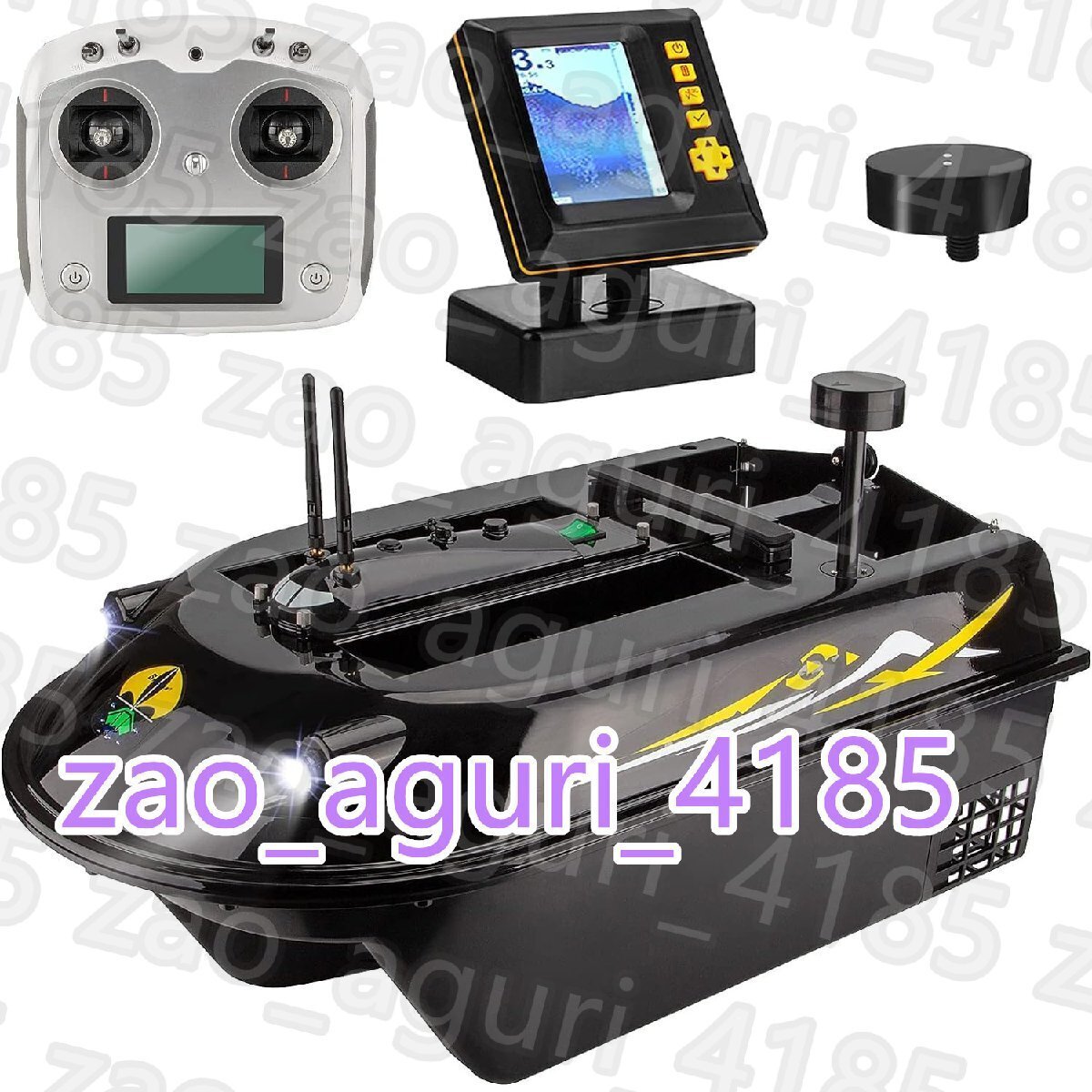 釣り餌ボートリモコンと魚群探知機付きスマート釣り餌ツール、最大負荷 8kg、30Ah バッテリー、餌箱 4 つ、射程 600 メートル拍卖