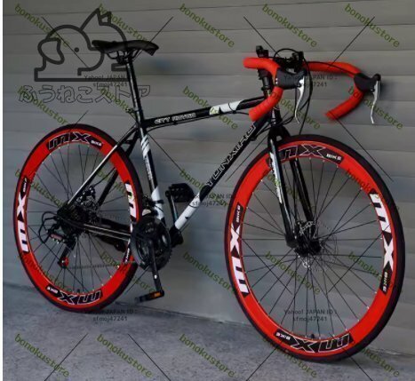 品質保証 ロードバイク高炭素鋼フレーム ダブルディスクブレーキ 初心者自転車ロードバイク アウトドアソリッドタイヤ F1551拍卖