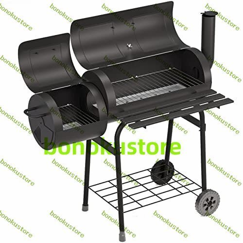 バーベキューコンロ 屋外 大型 キャンプ バーベキューコンロ ブラックとチャコールグリル スモーカー オフセットスモーカー付き拍卖