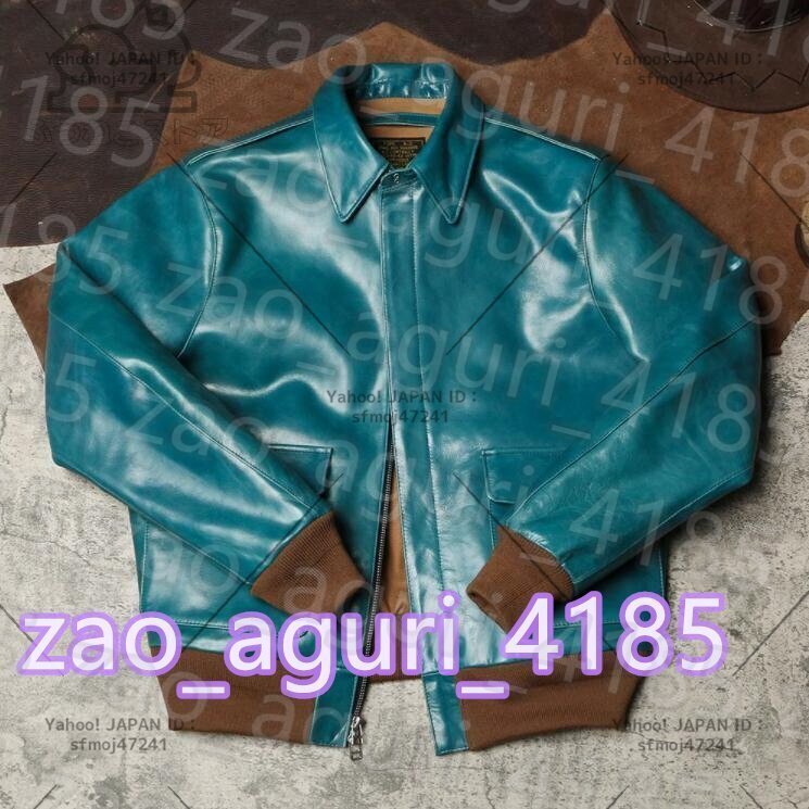 高品質★1.2mm ホースハイド 30\\\\\\\\\\\\\\\\'s TYPE A-2 フライトジャケット ブルー インディゴ 藍染め タンニン鞣し 茶芯 レザー 馬革拍卖