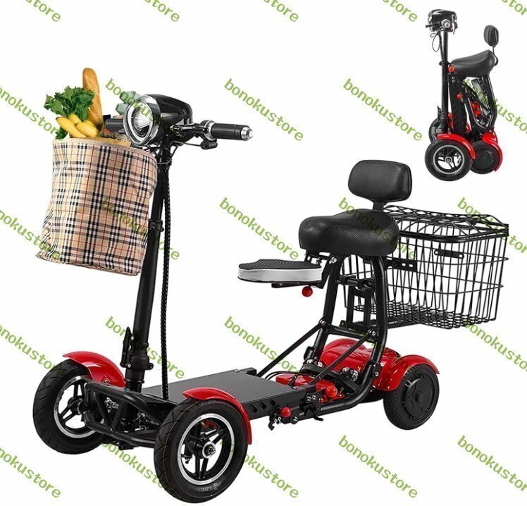 シルバーカー 車椅子 電動シニアカート 4輪折りたたみ式モビリティスクーター シート付き軽量4輪スクーター 折りたたみ式拍卖