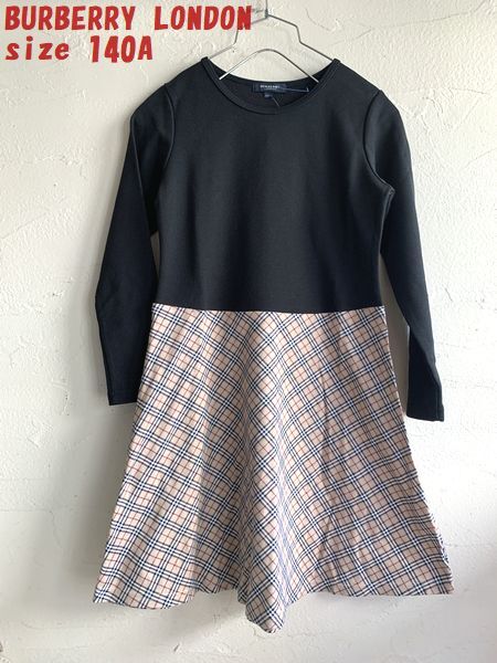 ◆S27◆BURBERRY LONDON バーバリー ドッキング ワンピース 長袖 異素材切替 ブラック/ノバチェック柄 サイズ140A キッズ拍卖