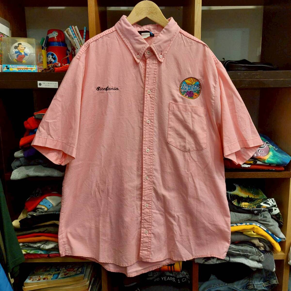 US古着 CHEVALIER M 半袖 ワークシャツ ピンク 刺繍 07I1708拍卖