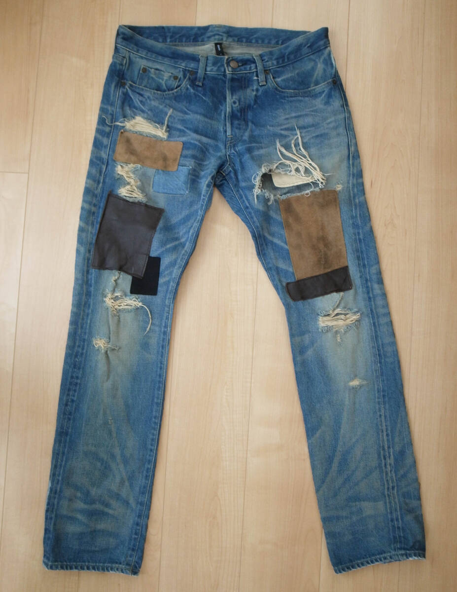 glamb グラム グランジ レザーパッチ ダメージ加工 デニムパンツ 3 日本製 カートコバーン拍卖