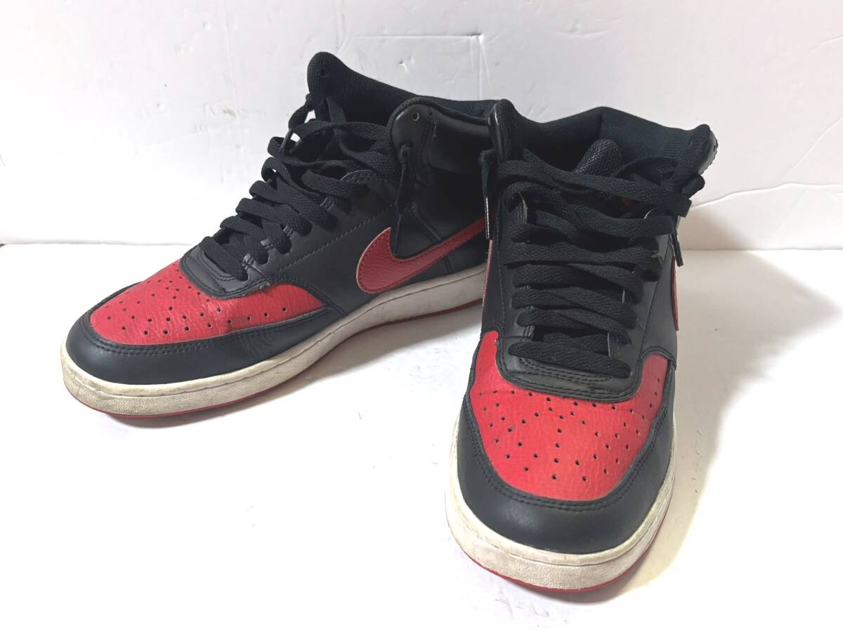 NIKE COURT VISION MID ナイキ コートビジョン 26.5cm スニーカー ブラック レッド 黒 赤 軽量/80'sデザイン ハイブリッドシューズ/HA拍卖