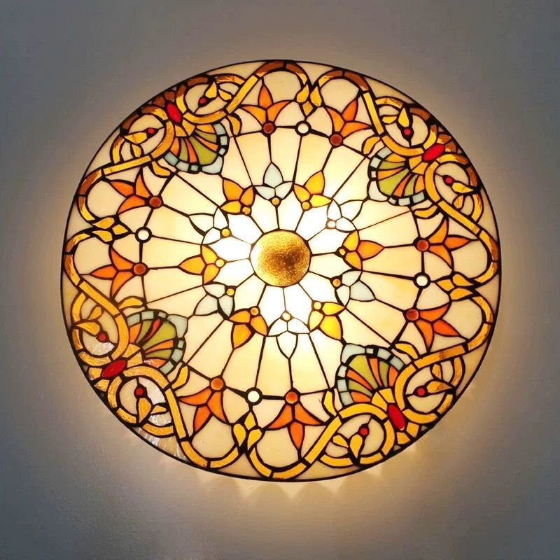 ステンドグラス ペンダントライトステンドグラスランプ ガラス貝 工芸品 豪華 天井照明拍卖