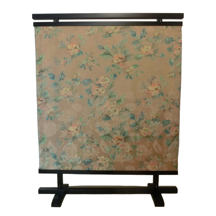 おしゃれな花柄パーテーション 間仕切り 衝立 ブラック フレーム メープル無垢材拍卖