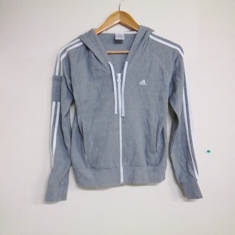 ★【古着】 adidas(アディダス) ジップパーカー(パーカー) Lサイズ 短丈 レディース グレー拍卖