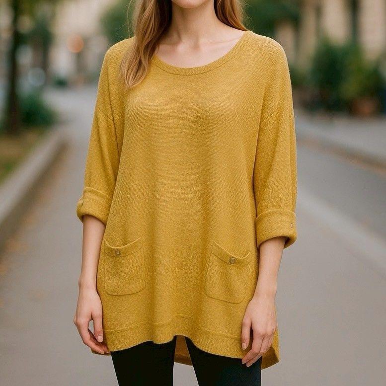 美品 エニィスィス any SIS ニットトップス Mサイズ 黄色 七分袖拍卖