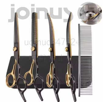 ペット トリミングハサミ 5点セット 犬カットハサミ カーブシザー 犬用はさみ 6.5インチ (17 cm) ネコ フラットはさみ 歯はさみ拍卖