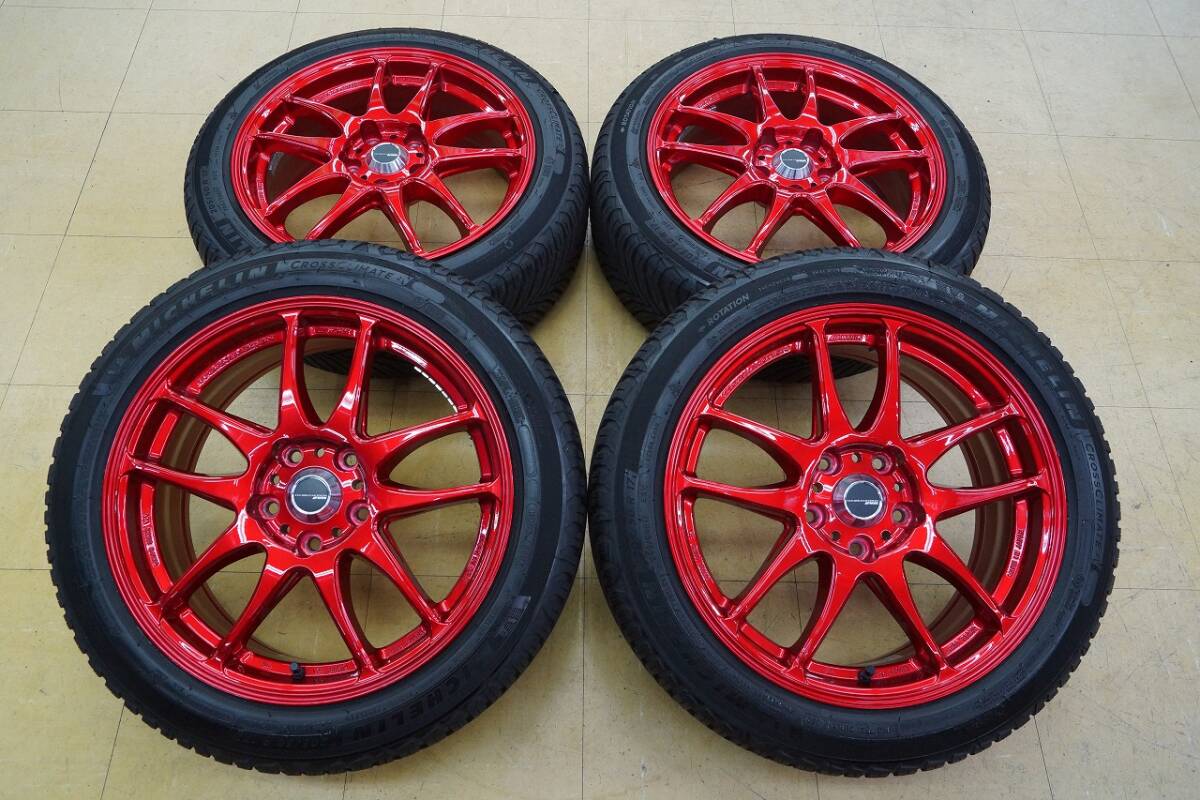 【美品 中古SET】17インチ WORK EMOTION KIWAMI ワーク 極 キャンディレッド 5H114.3 7J+47 ミシュラン クロスクライメイト 205/50R17 22年拍卖
