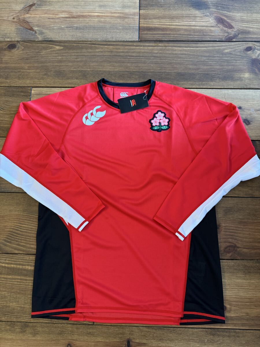 ①60%オフ新品タグ付 カンタベリーラグビー日本代表 ジャパン プラクティス長袖Tシャツ赤黒5L拍卖
