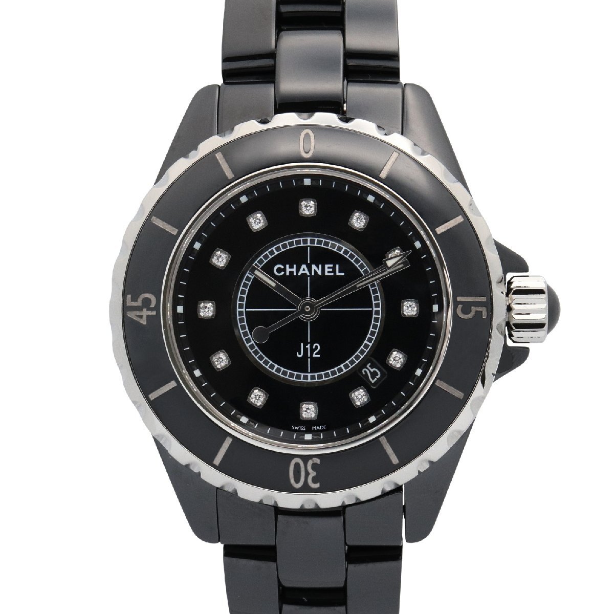 シャネル J12 12Pダイヤ ブランドオフ CHANEL セラミック 腕時計 セラミック 中古 レディース拍卖