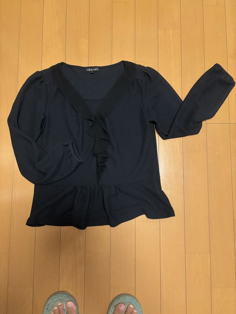 INDIVI ブラック 黒 長袖 プルオーバー ブラウス サイズ36拍卖