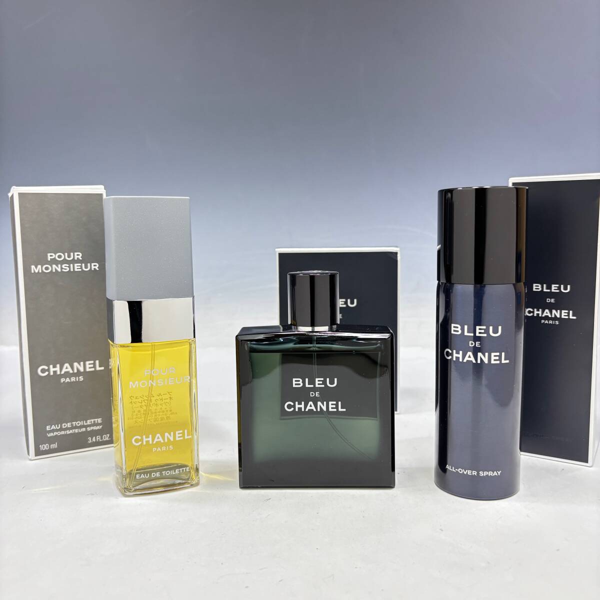 未使用【シャネル本物】メンズ香水/BLEU DE CHANEL/オードゥトワレット/オールオーバースプレイ/POUR MONSIEUR/3点/まとめて【A628M拍卖