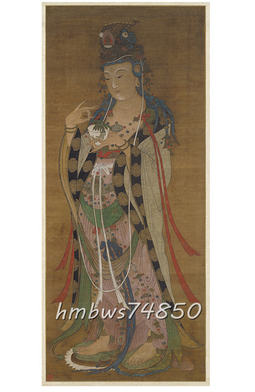 楊柳観音 仏像 仏画 絹布 観音菩薩像 仏教美術 絹本 掛け物 仏掛画 美術品 収蔵品 未表装拍卖