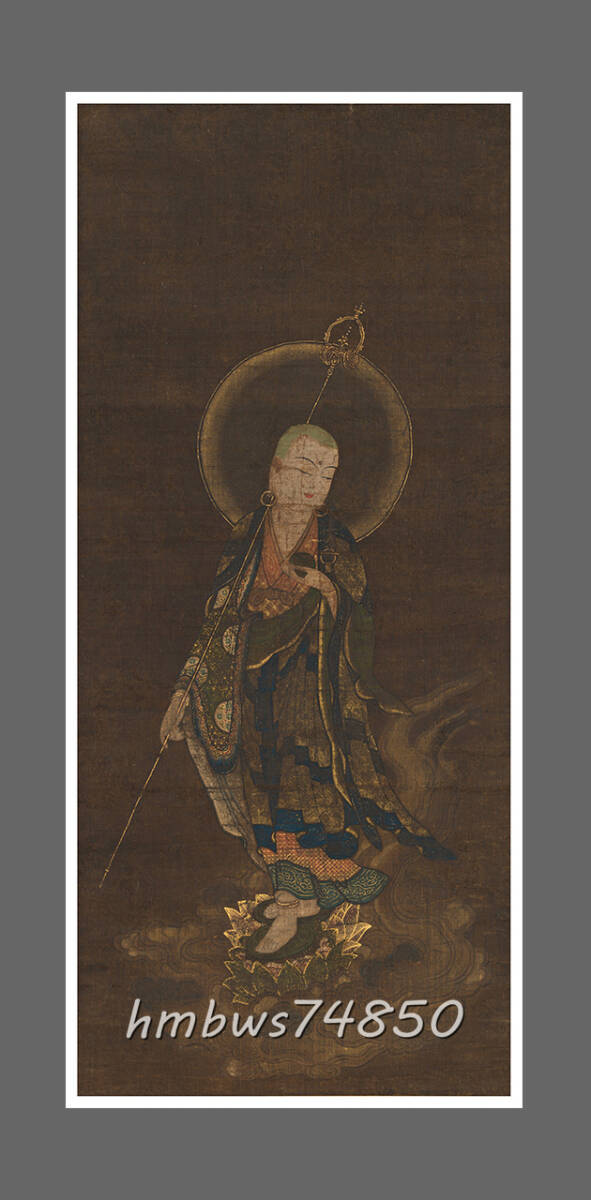 地蔵菩薩 仏像 仏画 絹布 菩薩像 仏教美術 絹本 掛け物 仏画 美術品 収蔵品 未表装拍卖