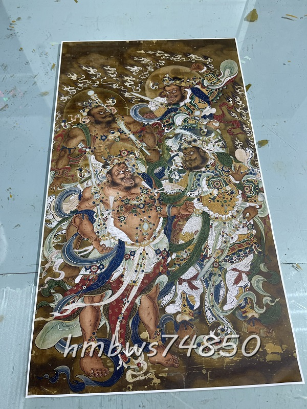 清 四天王 仏画 絹布 仏像 仏教美術 絹本 掛け物 美術品 収蔵品 未表装拍卖