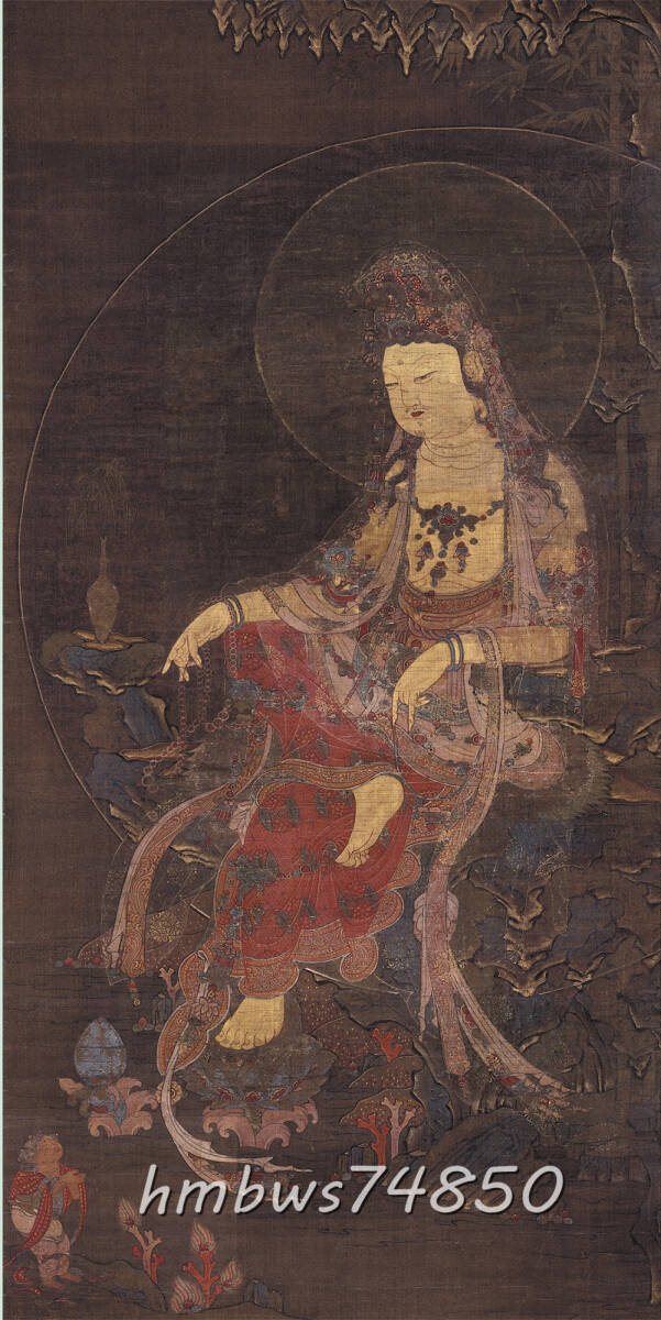 明 観音菩薩 仏画 仏像 絹布 仏教美術 絹本 仏画 掛け物 美術品 収蔵品 未表装拍卖