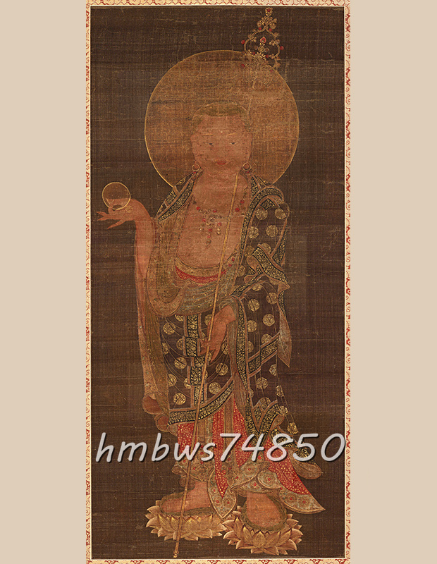 地蔵菩薩 仏像 仏画 絹布 菩薩像 仏教美術 絹本 掛け物 仏掛画 美術品 収蔵品 未表装拍卖