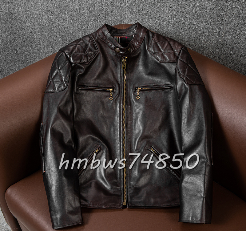 美品 メンズ 革ジャン 最上級 馬革 本革 スタンドカラー レザージャケット ライダース ハーレー バイクウエア ブルゾン S-5XLサイズ拍卖