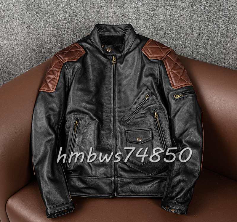 美品 メンズ 革ジャン レザージャケット 最上級 牛革 本革 ライダース ハーレー バイクウエア ブルゾン オートバイ S-5XLサイズ拍卖