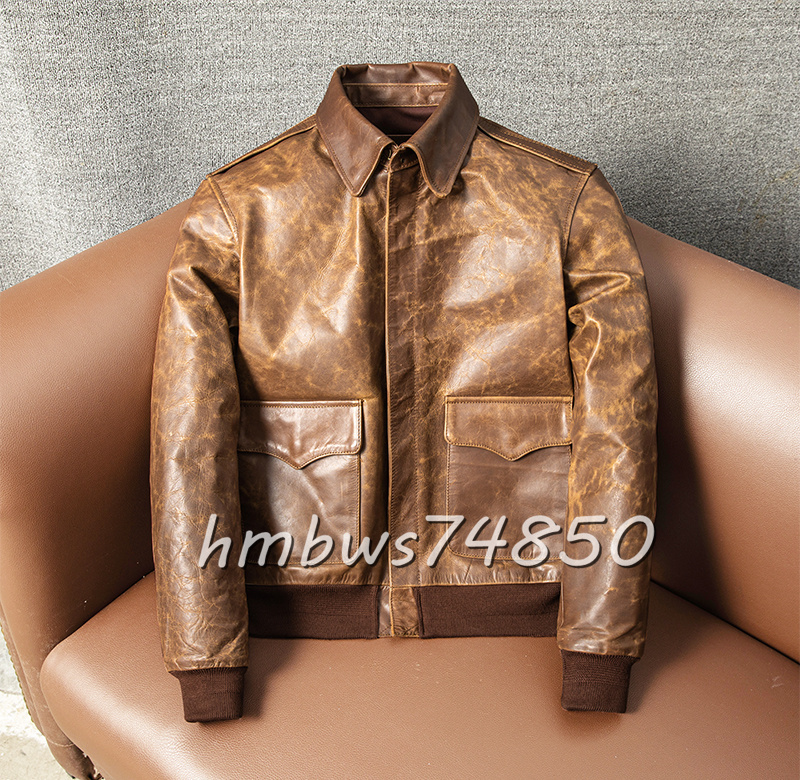 美品 メンズ 革ジャン TYPE A-2 フライトジャケット 最上級 牛革 レザージャケット ライダース ブルゾン 本革 S~5XLサイズ拍卖