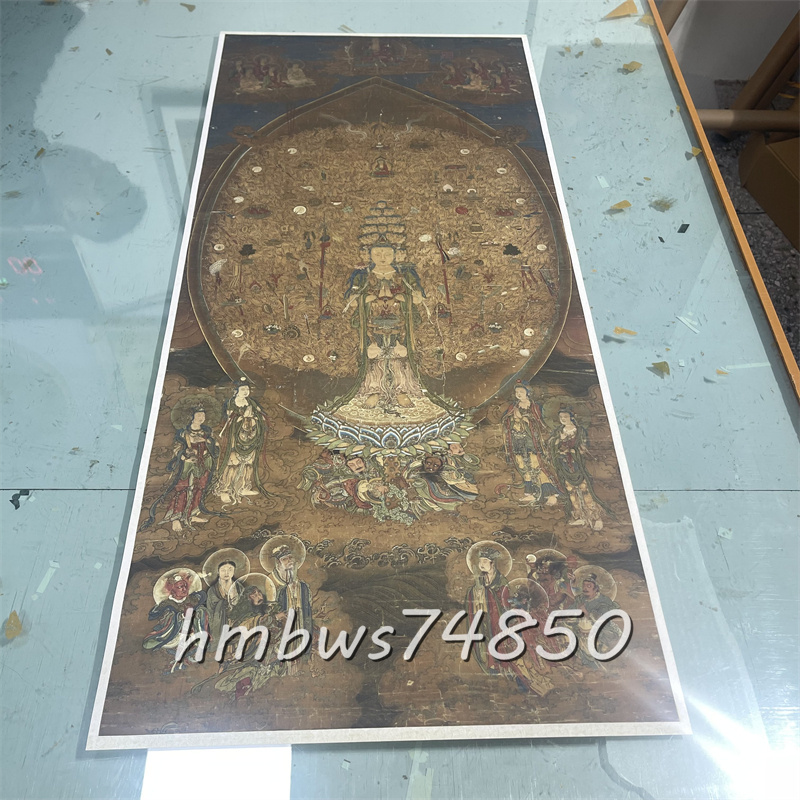 千手観音 仏像 仏画 絹布 菩薩像 仏教美術 絹本 仏画 掛け物 仏掛画 未表装拍卖