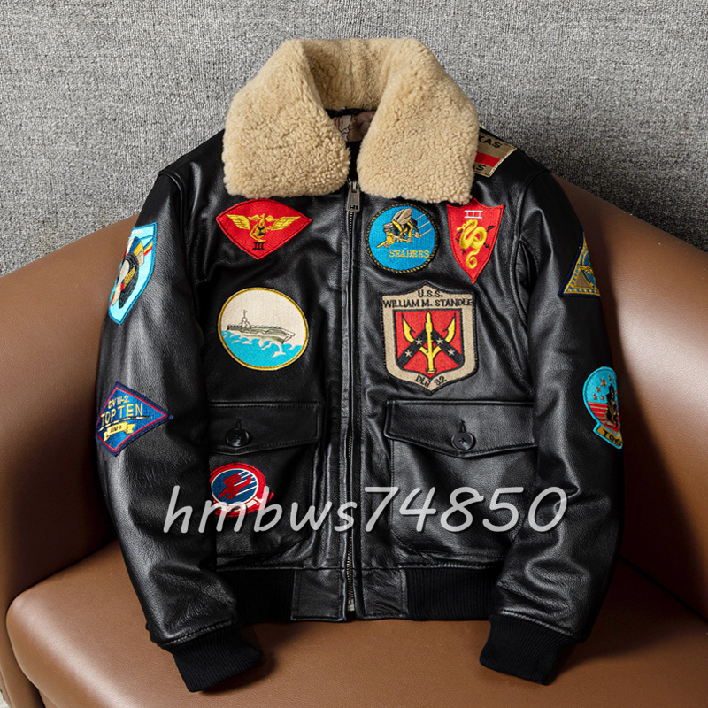 美品 メンズ 革ジャン TYPE G-1 フライトジャケット 最上級 牛革 レザージャケット ライダース ブルゾン 本革 ブラック S-6XLサイズ拍卖