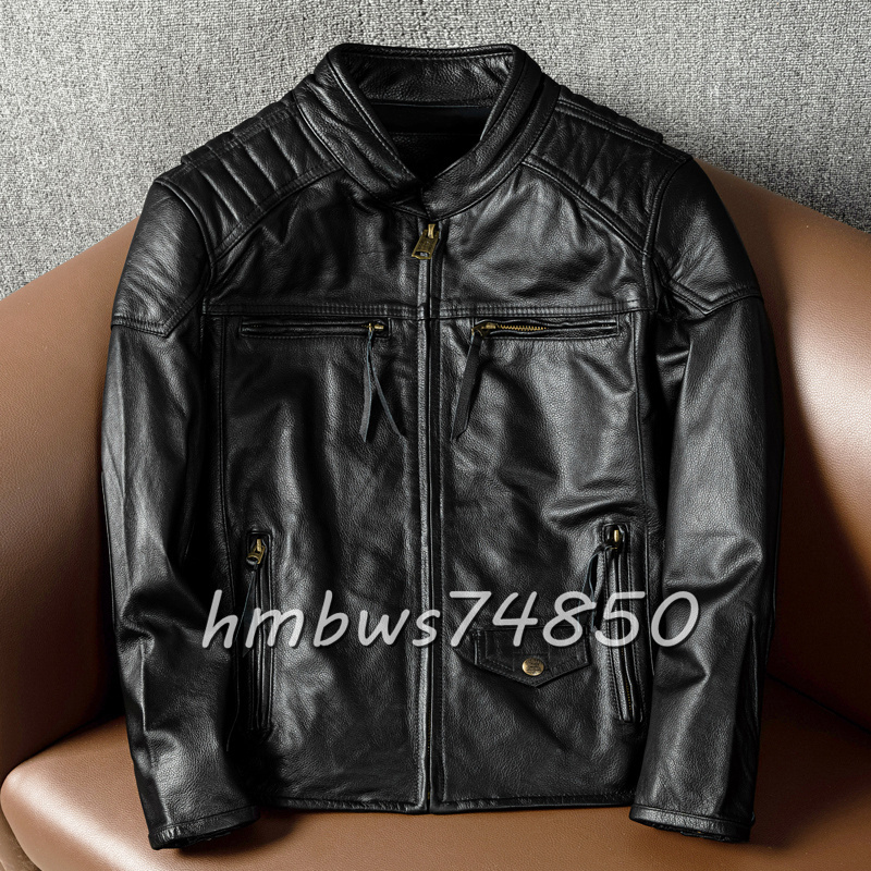 美品 メンズ 革ジャン 最上級 牛革 レザージャケット スタンドカラー ライダース バイクウエア ブルゾン オートバイ 本革 S-5XLサイズ拍卖