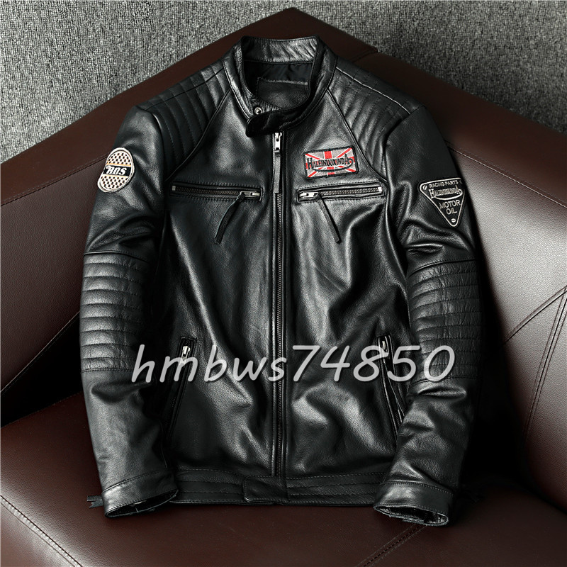 美品 メンズ 革ジャン スタンドカラー レザージャケット 最上級 牛革 本革 ライダース バイクウエア ブルゾン オートバイ S-5XLサイズ拍卖