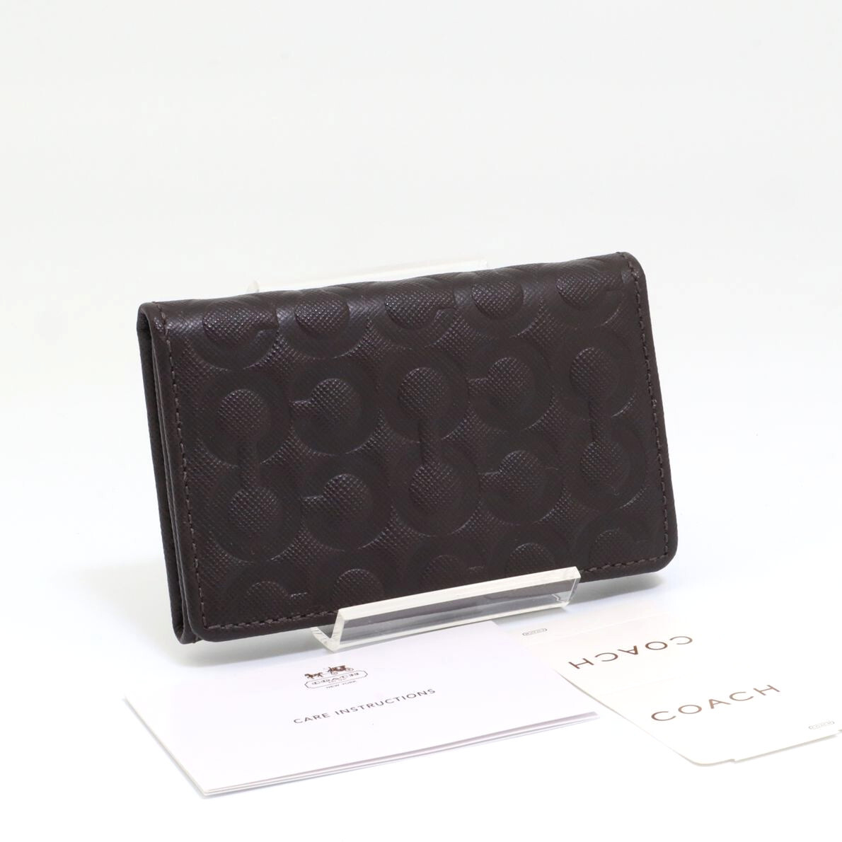 美品 コーチ COACH オプアート トライフォールド 6連 キーケース ダークブラウン メンズ レディース レザー拍卖