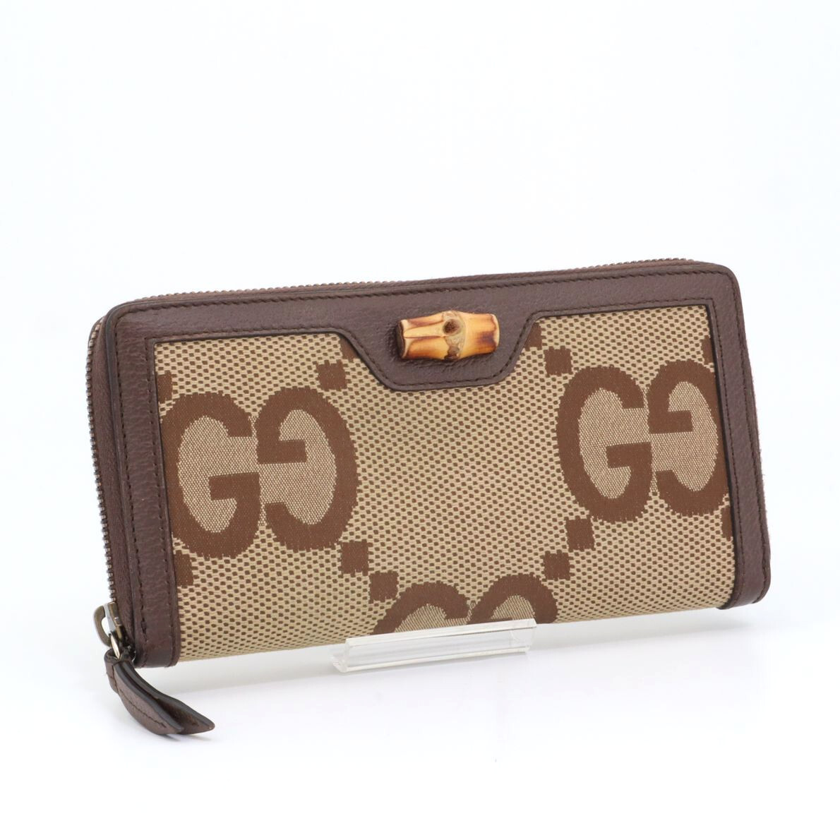 グッチ GUCCI ジャンボGG バンブー 長財布 ラウンドファスナー ウォレット キャンバス×レザー ブラウン メンズ レディース 658634拍卖