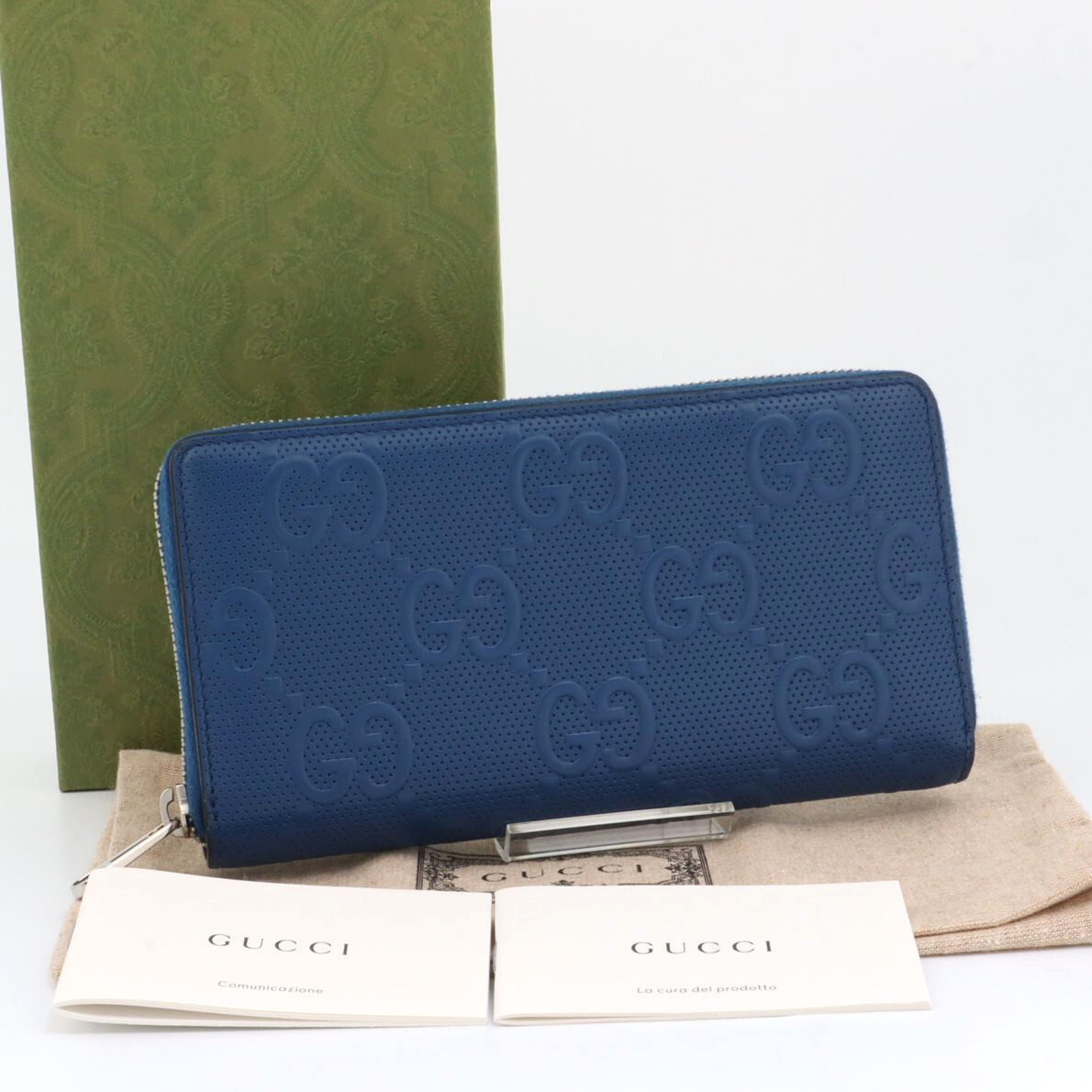 グッチ GUCCI GGエンボス ジップアラウンド ウォレット 長財布 ラウンドファスナー ブルー メンズ レザー 625558拍卖