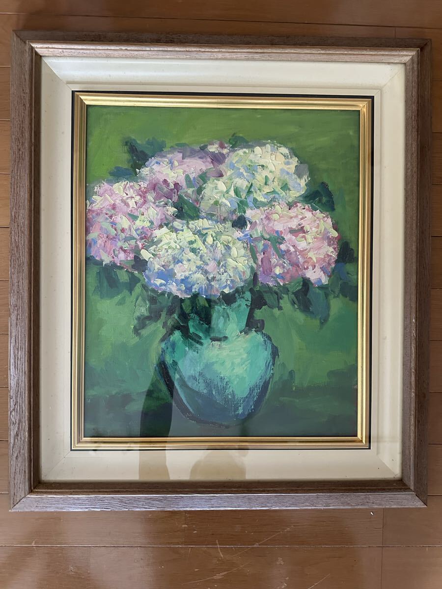 油彩 真作 題名『あじさい』油彩画 作者不詳拍卖