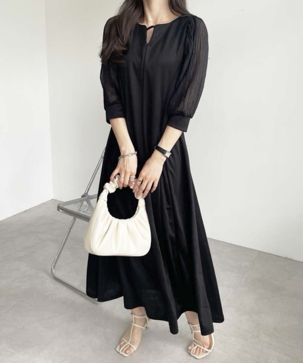 送料無料 GeeRA ジーラ 袖楊柳 シアー 美ライン ワンピース ポンチ素材拍卖