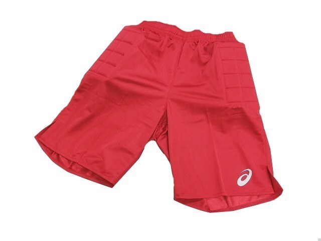 【新品】定価4900円 asics/アシックス パッド付 ゴールキーパー ハーフパンツ XS1690【O】赤◆タンパン サッカー キーパー スノボ拍卖