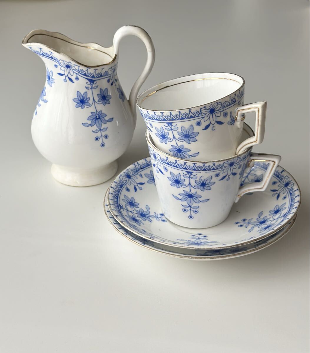 美品◆イギリスアンティーク Wileman ワイルマン Shelley シェリー /カップ&ソーサー2客 ミルクピッチャー ティーセット イギリス製拍卖