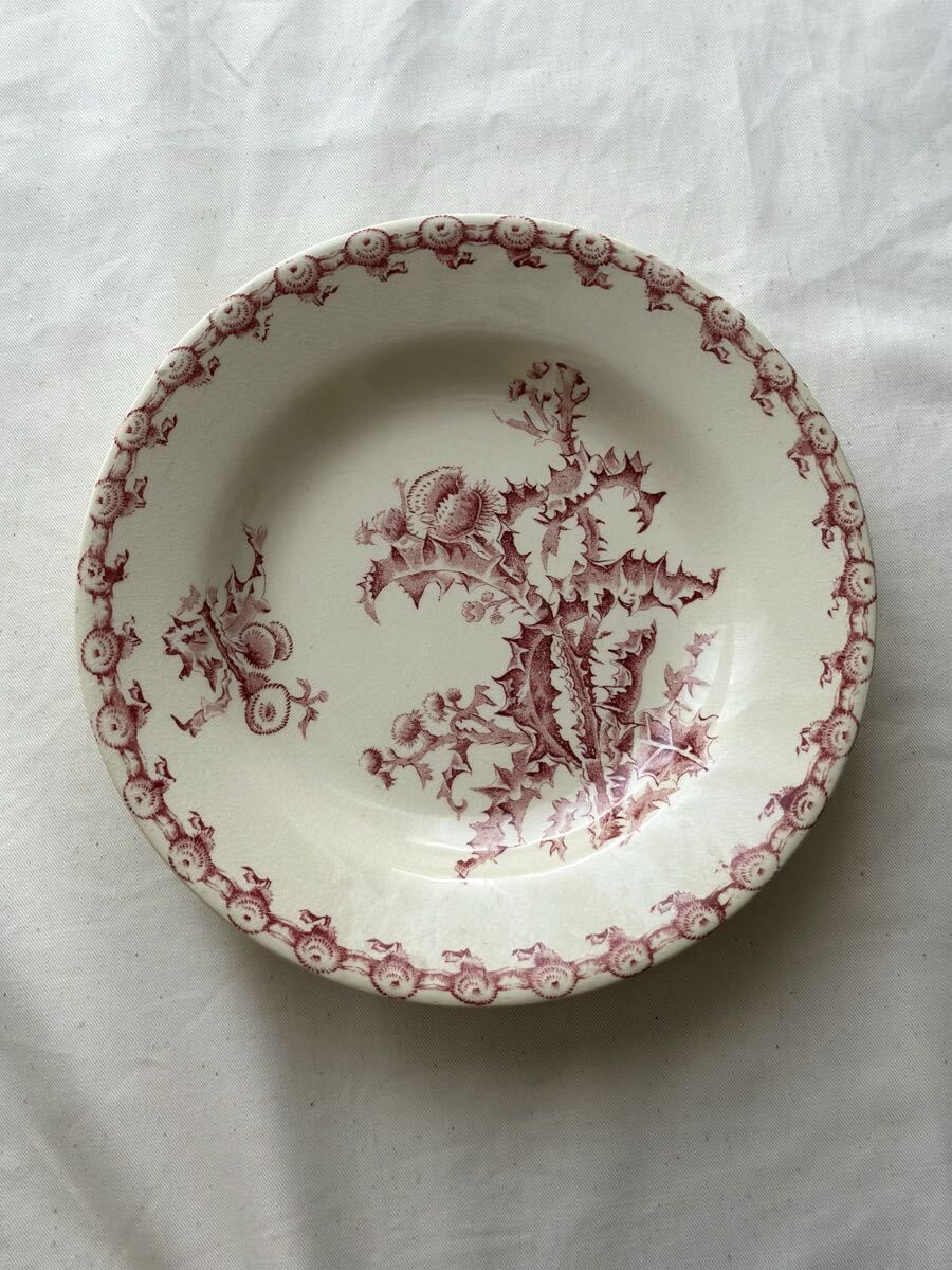 フランス アンティーク 皿 Gien ジアン / “CHARDONS” アザミが美しい平皿プレート(ヴィンテージ ブロカント 蚤の市 骨董)拍卖